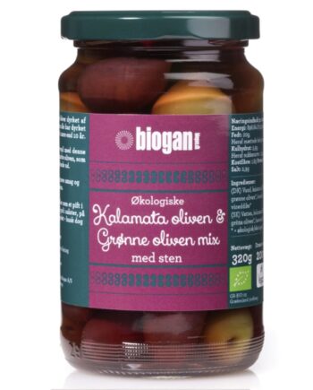 Biogan økologiske Kalamata Oliven   Grønne Oliven Mix Med Sten