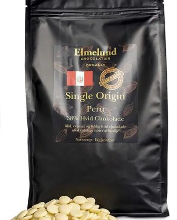 Elmelund Chocolatier økologiske Chokolade Knapper 38  Hvid Chokolade   Kg