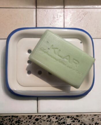 Klar Emalje Luksus Sæbeskål Off White  Blue