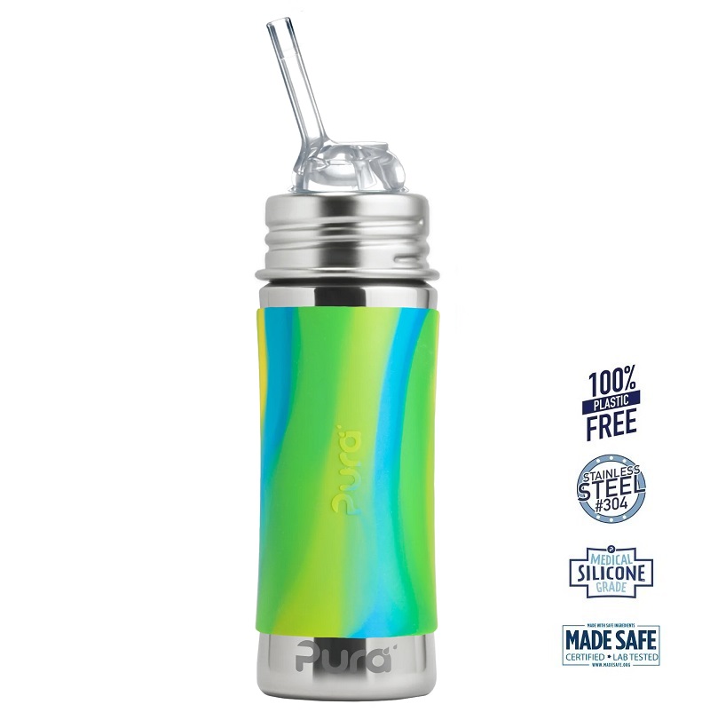 Pura Kiki Straw Baby Sutteflaske Mdr Mint Moss Aqua 325ml Fast Flow