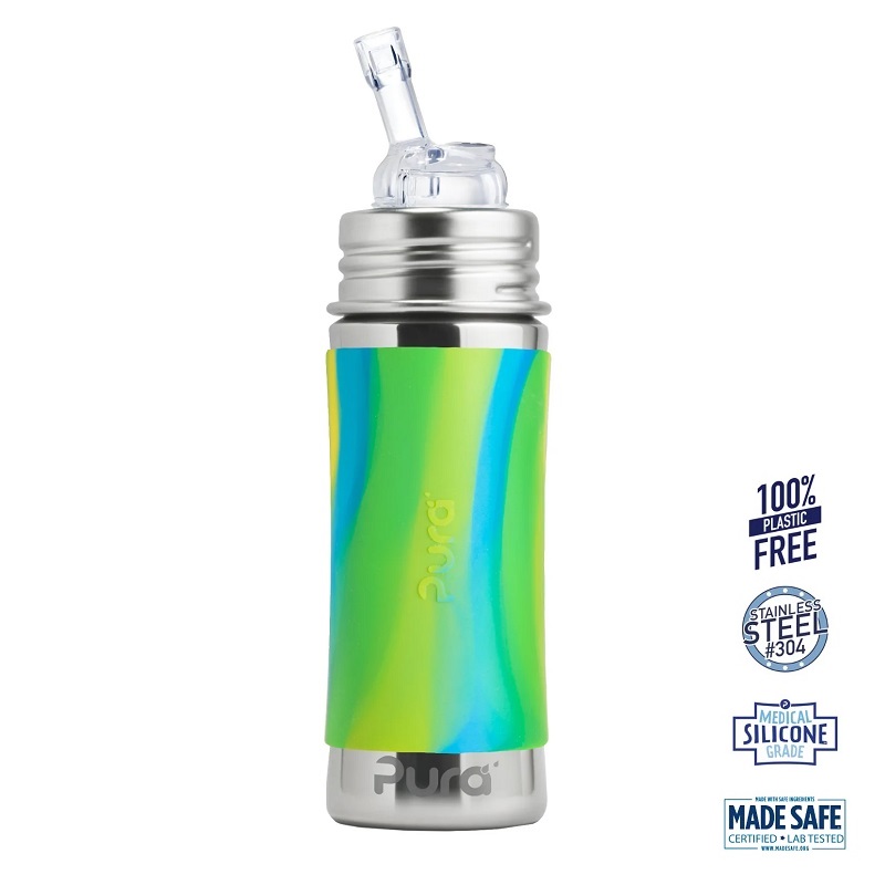 Pura Kiki Straw Baby Sutteflaske Mdr Mint Moss Aqua 325ml Fast Flow