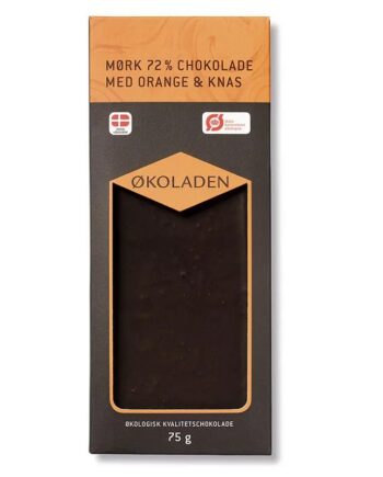 økoladen økologisk Mørk 72  Chokolade Orange   Knas