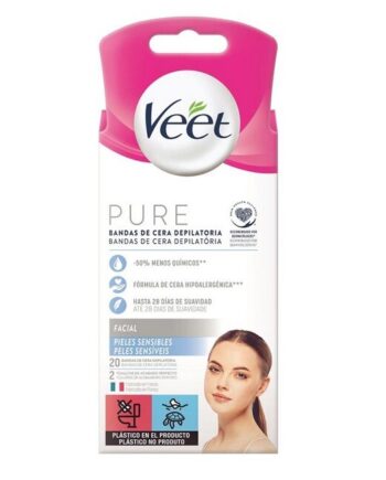 Veet Pure Facial Hair Removal Wax Strips Sensitive Skin 20 Stk