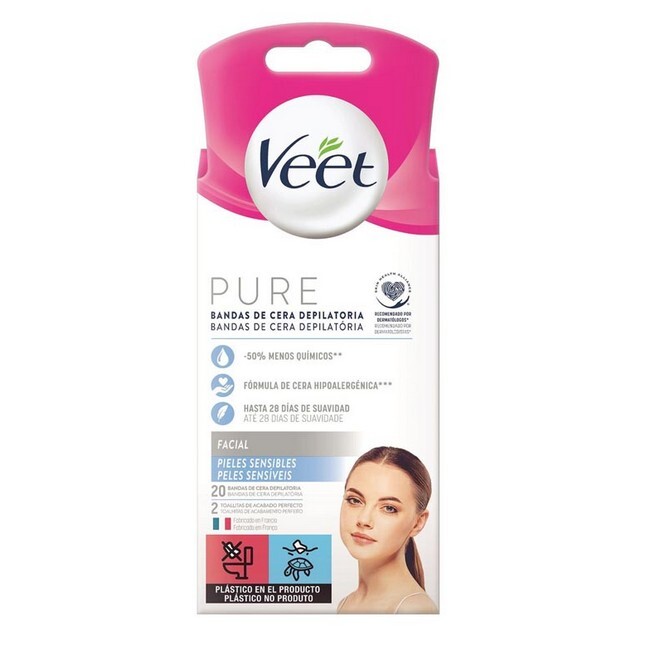 Veet Pure Facial Hair Removal Wax Strips Sensitive Skin 20 Stk