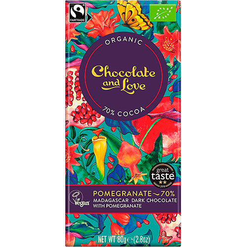 - Veganskchocolate And Love Mørk Chokolade Med Granatæble 70 økologisk