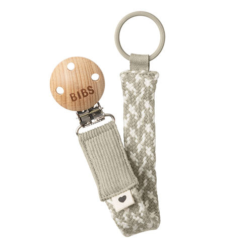 Bibs Pacifier Clip Braided Sand Ivory