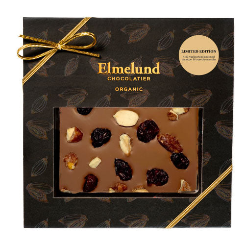 Elmelund Mælkechokolade Brændte Mandler Tranebær økologisk