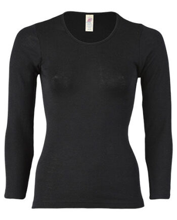 Engel Natur Langærmet Bluse  Uld Silke  Black  Str  34 36