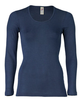 Engel Natur Langærmet Bluse  Uld Silke  Navy  Str  38 40