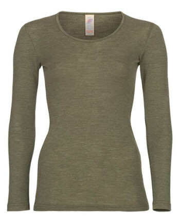 Engel Natur Langærmet Bluse  Uld Silke  Olive  Str  38 40
