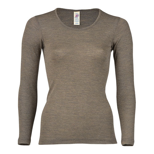 Engel Natur Langærmet Bluse Uld Silke Walnut Str 46 48