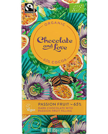 - Veganskchocolate And Love Mørk Chokolade Med Passionsfrugt Fyld 65   økologisk