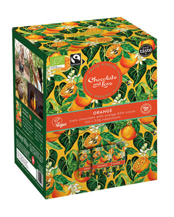 - Veganskchocolate And Love Orange Dispenser Box  120     5g Chokolader   økologisk