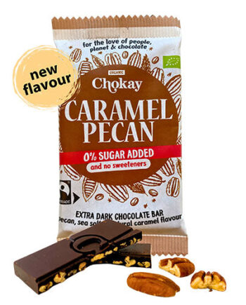 - Veganskchokay Bar Extra Dark Caramel Pecan 65   økologisk