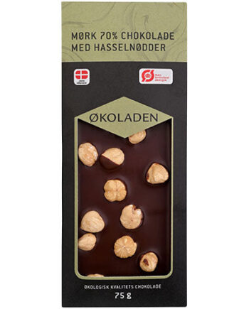 økoladen Mørk 70   Chokolade    Hasselnødder  økologisk