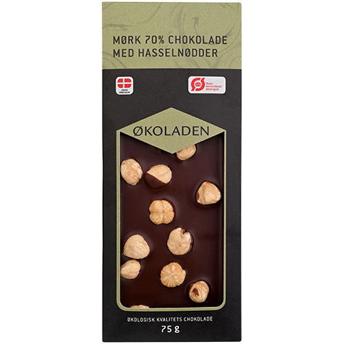 økoladen Mørk 70 Chokolade Hasselnødder økologisk