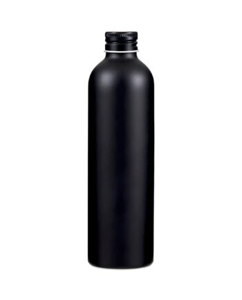 Aluminium Flaske 250 Ml Blank Sort  Med Sort Låg  Lakbelagt  174 Mm Højde Hedenhus Egnet Til Væsker Og Olier