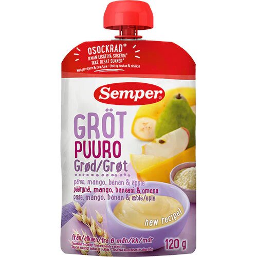 Grød Med Pære Mango Banan Og æble Fra Mdr 120 Gram