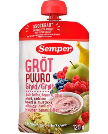 Grød Med æble  Hindbær  Banan  Blåbær Fra   Mdr  120 Gram