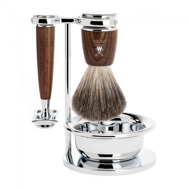 Mühle Shaving Barbersæt Med De-skraber  Barberkost  Holder Og Skål  Rytmo  Ask