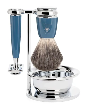Mühle Shaving Barbersæt Med De-skraber  Barberkost  Holder Og Skål  Rytmo  Petroleumsblå
