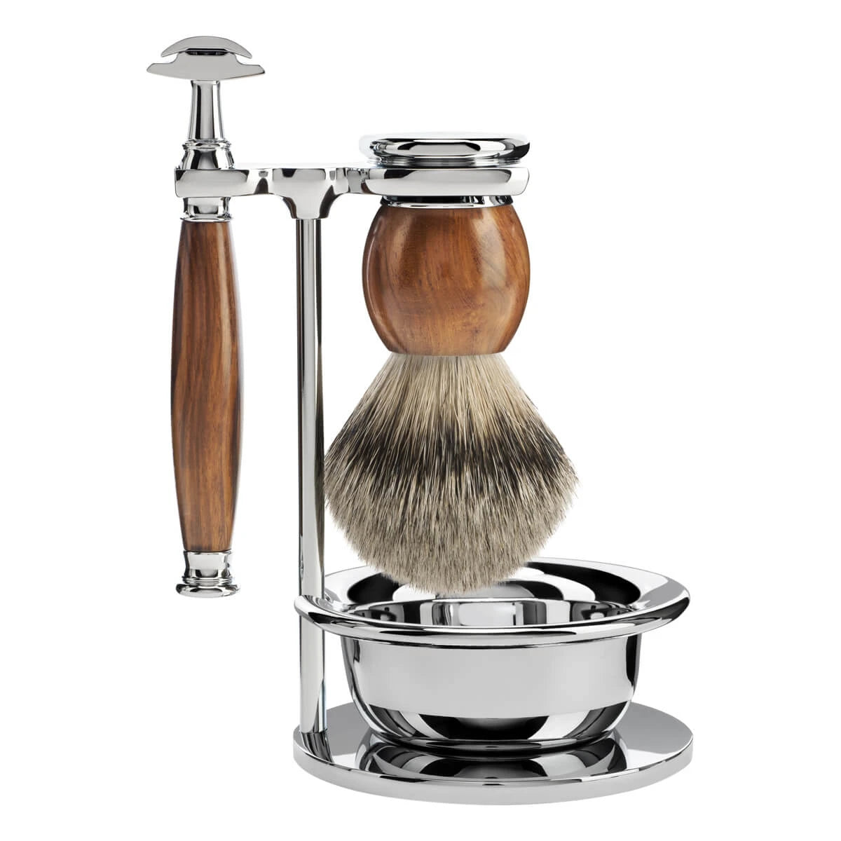 Mühle Shaving Barbersæt Med De-skraber Barberkost Holder Og Skål Sophist Ironwood