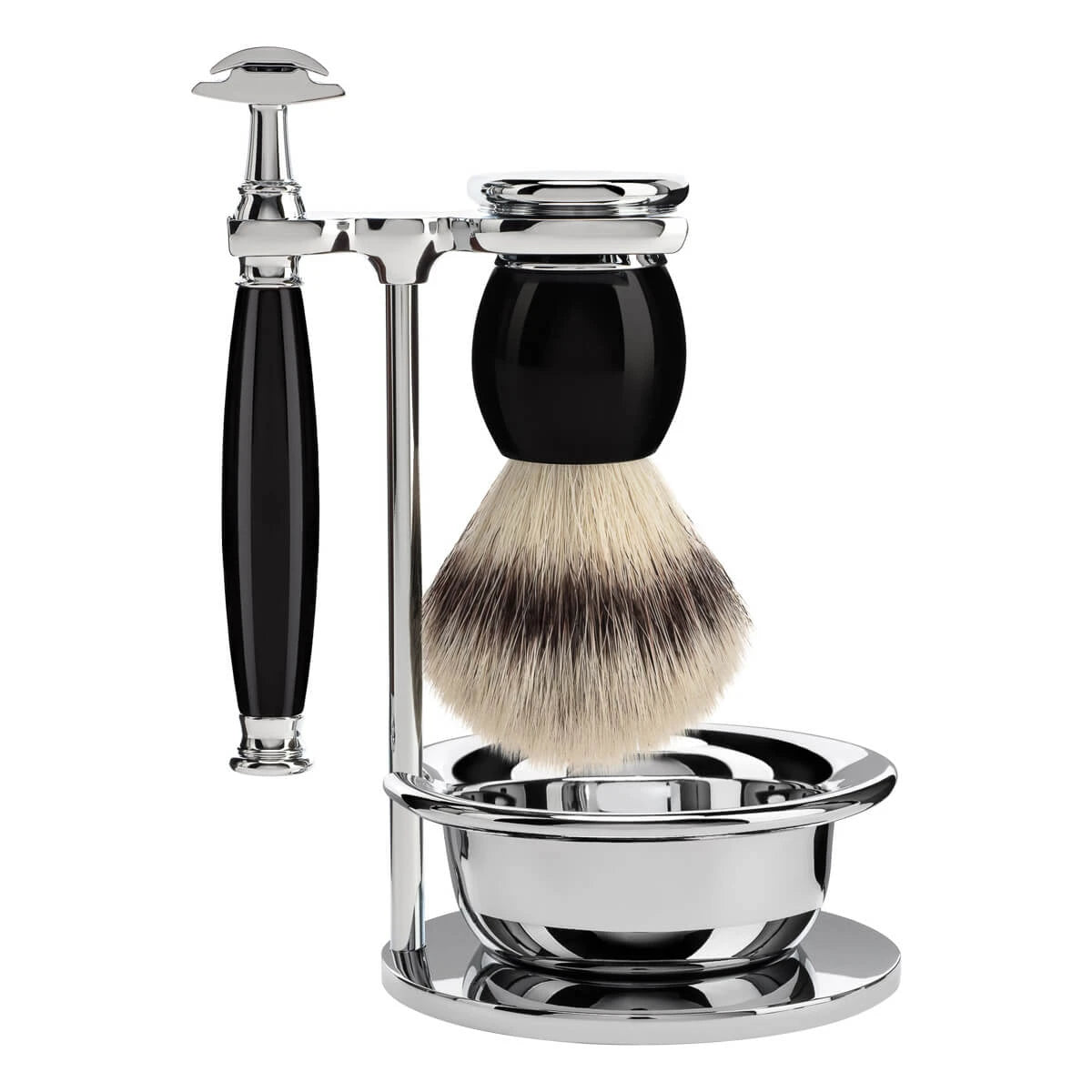 Mühle Shaving Barbersæt Med De-skraber  Barberkost  Holder Og Skål  Sophist  Sort Kunstharpiks