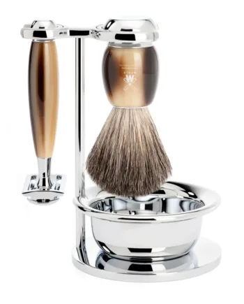 Mühle Shaving Barbersæt Med De-skraber  Barberkost  Holder Og Skål  Vivo  Brunt Horn