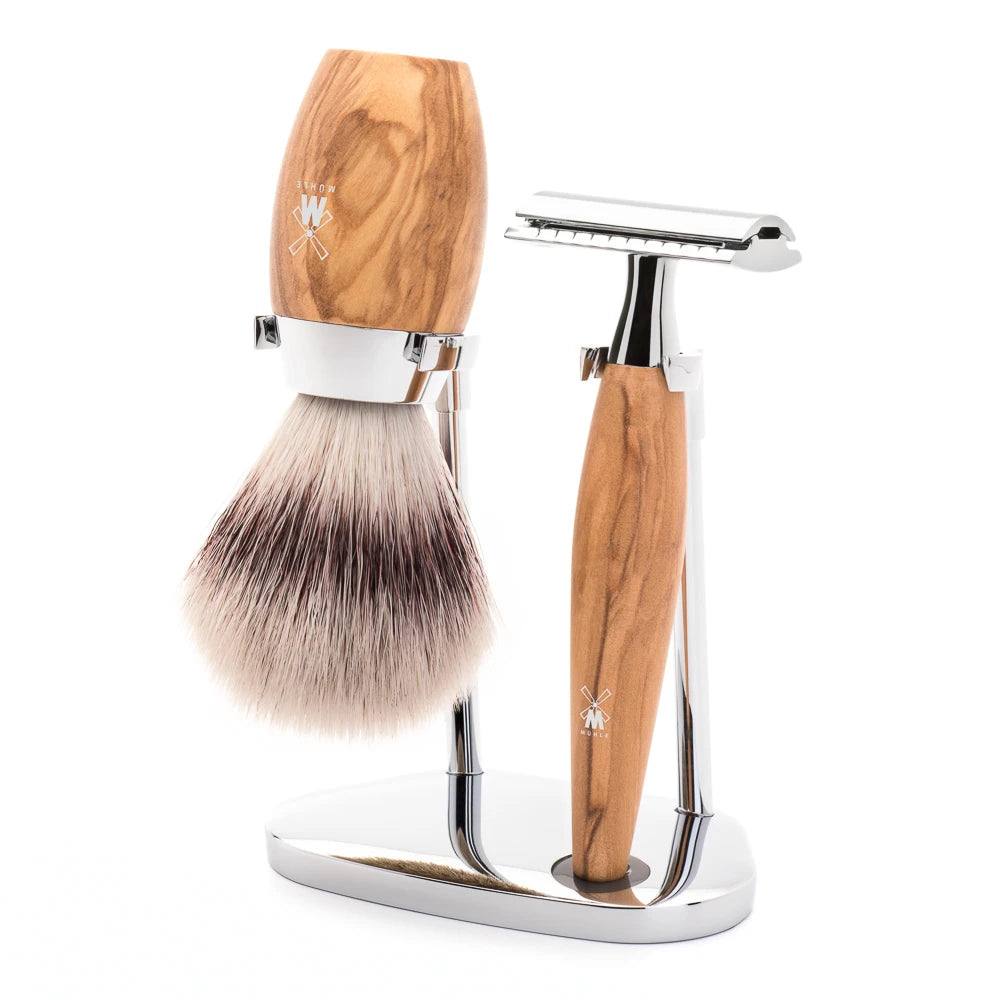 Mühle Shaving Barbersæt Med De-skraber  Barberkost Og Holder  Kosmo  Oliventræ