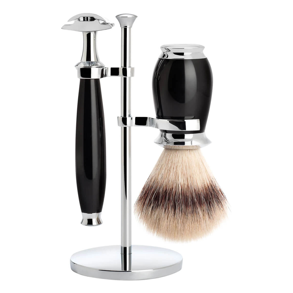 Mühle Shaving Barbersæt Med De-skraber  Barberkost Og Holder  Purist  Sort Kunstharpiks