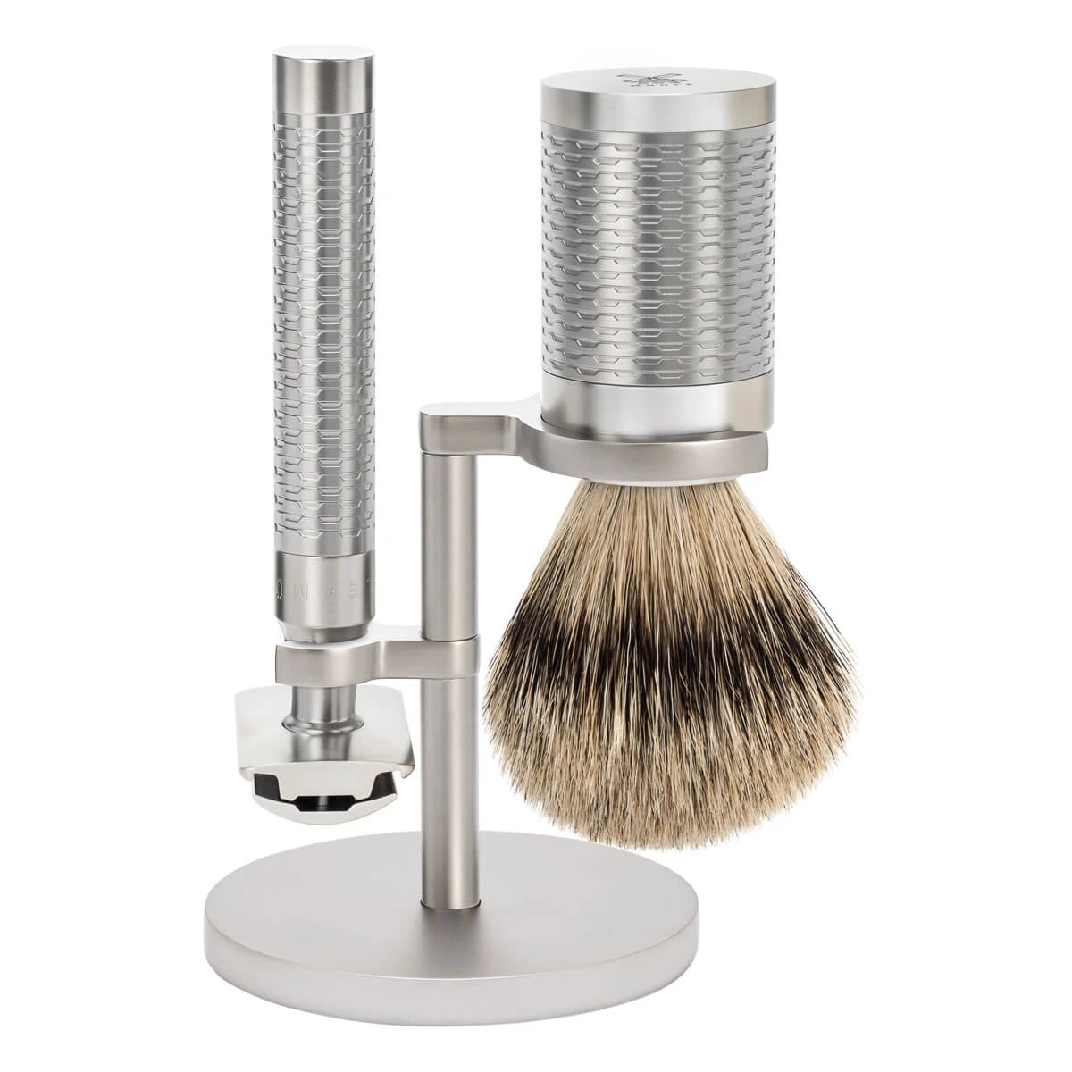 Mühle Shaving Barbersæt Med De-skraber Barberkost Og Holder Rocca Rustfrit Stål Mat Finish