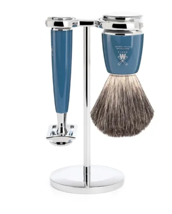 Mühle Shaving Barbersæt Med De-skraber  Barberkost Og Holder  Rytmo  Petroleumsblå
