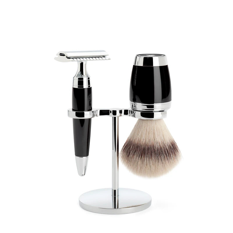 Mühle Shaving Barbersæt Med De-skraber  Barberkost Og Holder  Stylo  Sort Kunstharpiks