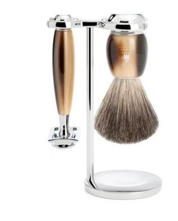 Mühle Shaving Barbersæt Med De-skraber  Barberkost Og Holder  Vivo  Brunt Horn