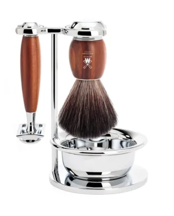 Mühle Shaving Barbersæt Med De-skraber  Black Fibre Barberkost  Holder Og Skål  Vivo  Blommetræ
