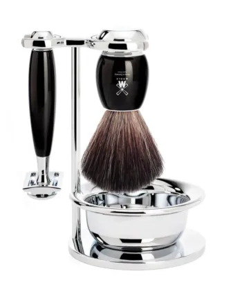 Mühle Shaving Barbersæt Med De-skraber  Black Fibre Barberkost  Holder Og Skål  Vivo  Sort Kunstharpiks