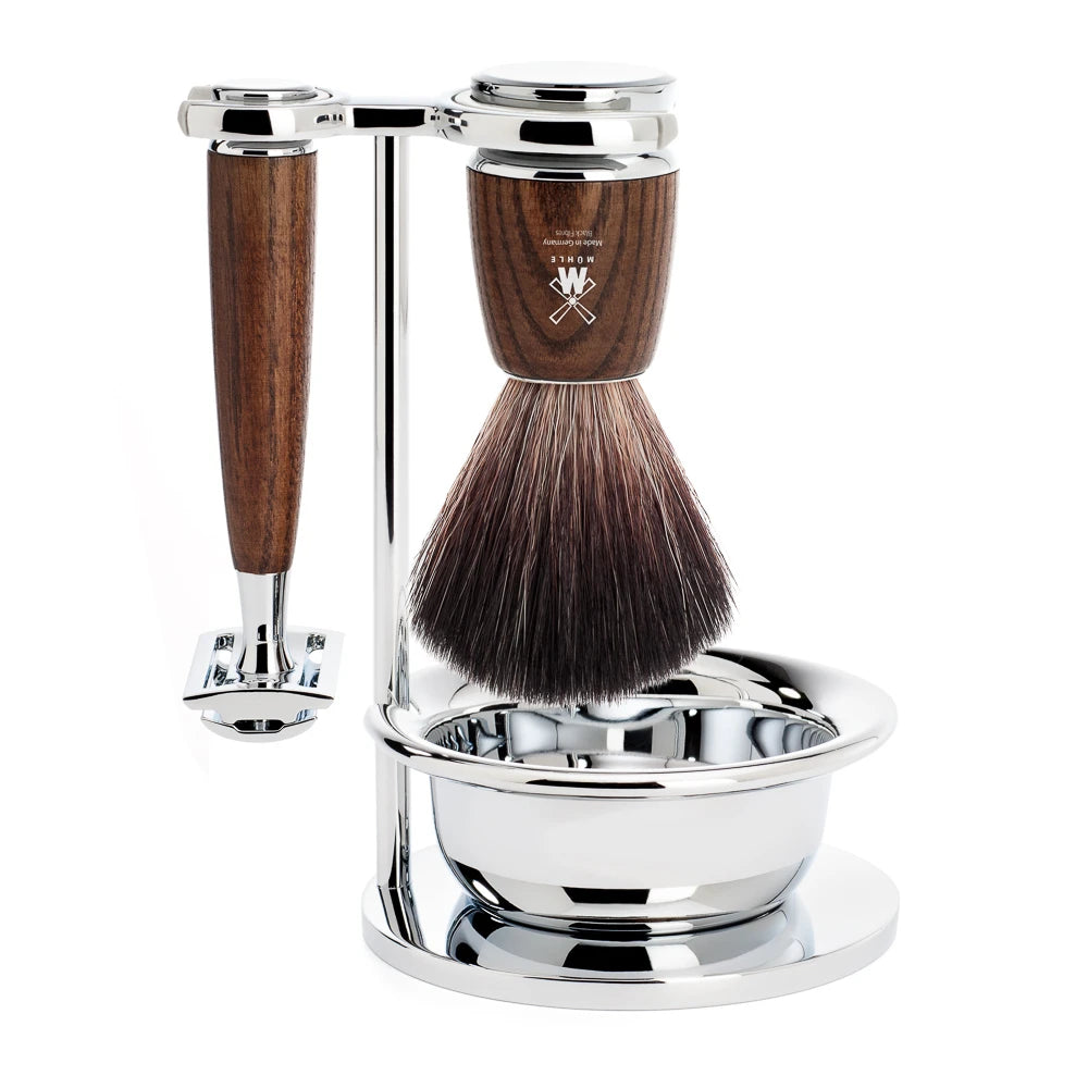 Mühle Shaving Barbersæt Med De-skraber Fibre Barberkost Holder Og Skål Rytmo Ask