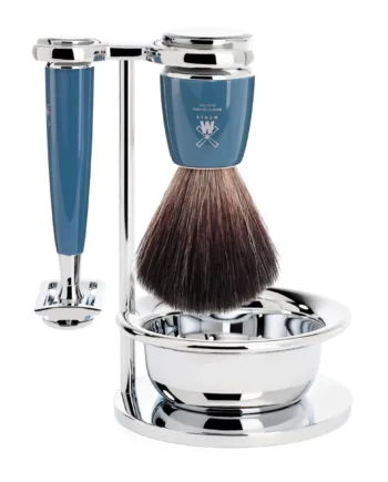 Mühle Shaving Barbersæt Med De-skraber  Fibre Barberkost  Holder Og Skål  Rytmo  Petroleumsblå