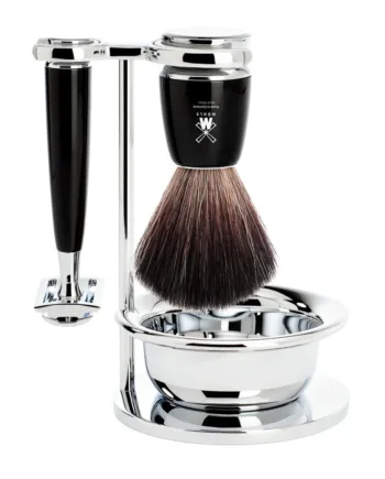 Mühle Shaving Barbersæt Med De-skraber  Fibre Barberkost  Holder Og Skål  Rytmo  Sort Kunstharpiks