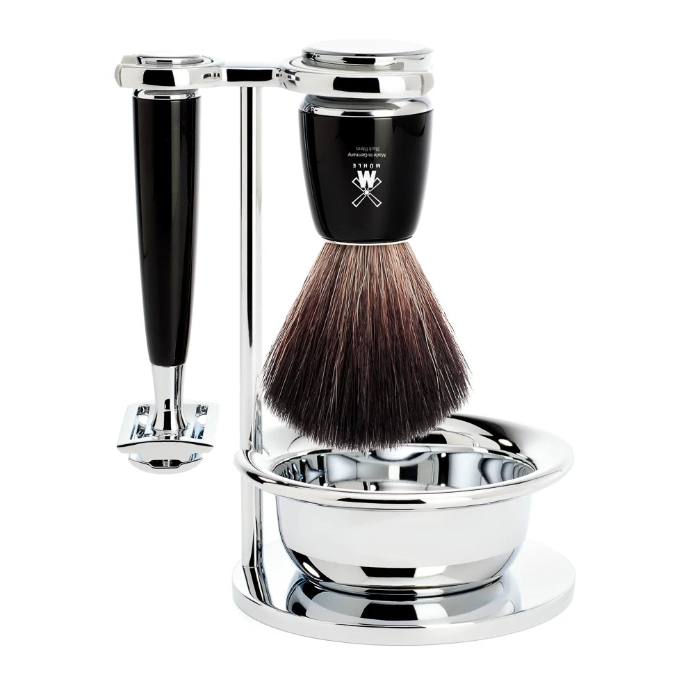 Mühle Shaving Barbersæt Med De-skraber Fibre Barberkost Holder Og Skål Rytmo Sort Kunstharpiks