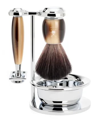 Mühle Shaving Barbersæt Med De-skraber  Fibre Barberkost  Holder Og Skål  Vivo  Brunt Horn