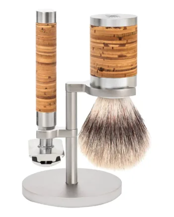 Mühle Shaving Barbersæt Med De-skraber  Fibre Barberkost Og Holder  Rocca  Rustfrit Stål   Birkebark