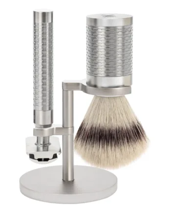 Mühle Shaving Barbersæt Med De-skraber  Fibre Barberkost Og Holder  Rocca  Rustfrit Stål Mat Finish