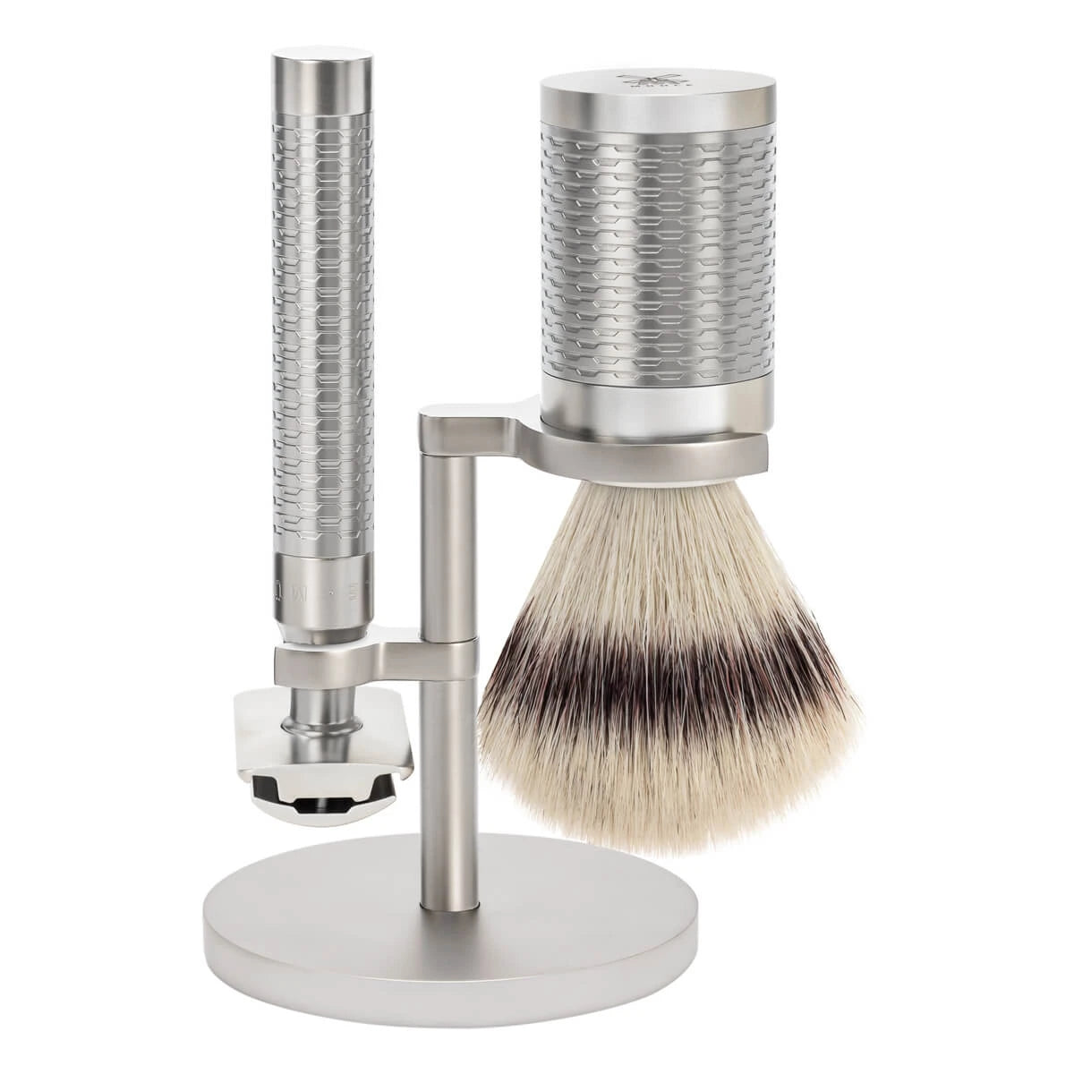 Mühle Shaving Barbersæt Med De-skraber Fibre Barberkost Og Holder Rocca Rustfrit Stål Mat Finish