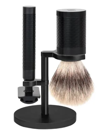 Mühle Shaving Barbersæt Med De-skraber  Fibre Barberkost Og Holder  Rocca  Sort Rustfrit Stål