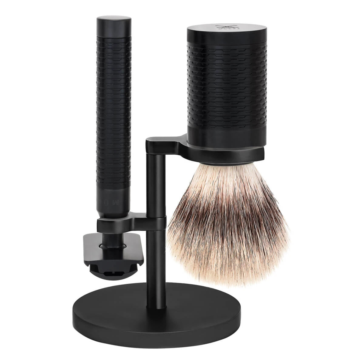 Mühle Shaving Barbersæt Med De-skraber Fibre Barberkost Og Holder Rocca Sort Rustfrit Stål