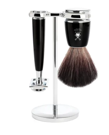 Mühle Shaving Barbersæt Med De-skraber  Fibre Barberkost Og Holder  Rytmo  Sort Kunstharpiks