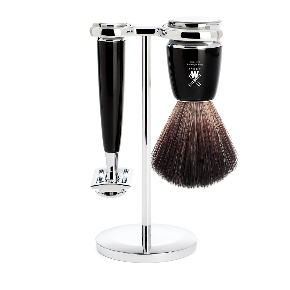 Mühle Shaving Barbersæt Med De-skraber Fibre Barberkost Og Holder Rytmo Sort Kunstharpiks