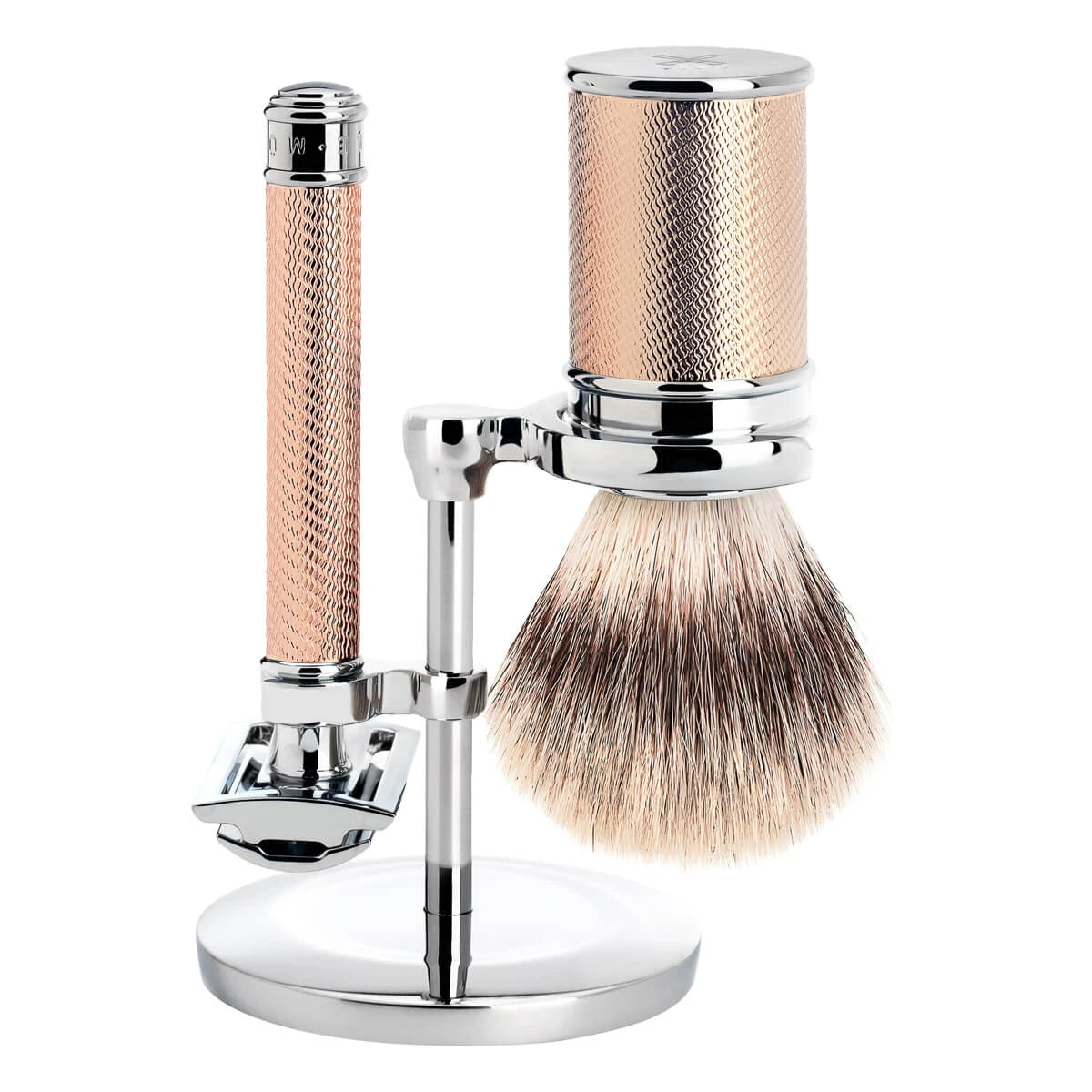 Mühle Shaving Barbersæt Med De-skraber Fibre Barberkost Og Holder Traditional Rosegold
