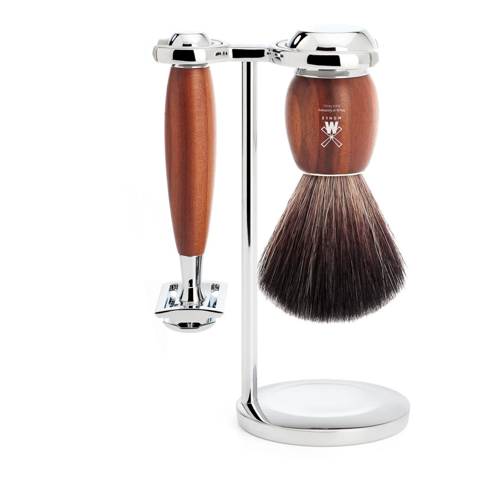 Mühle Shaving Barbersæt Med De-skraber Fibre Barberkost Og Holder Vivo Blommetræ